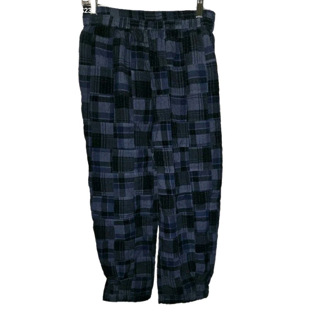Urban Outfitters Blue Plaid‎ Boho Cropped Baggy Pants Textured Women's Size M - Picture 2 of 5